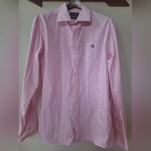 Ralph Lauren Black Label Pink White Striped Button Down Shirt Slim Mens 17 36/37